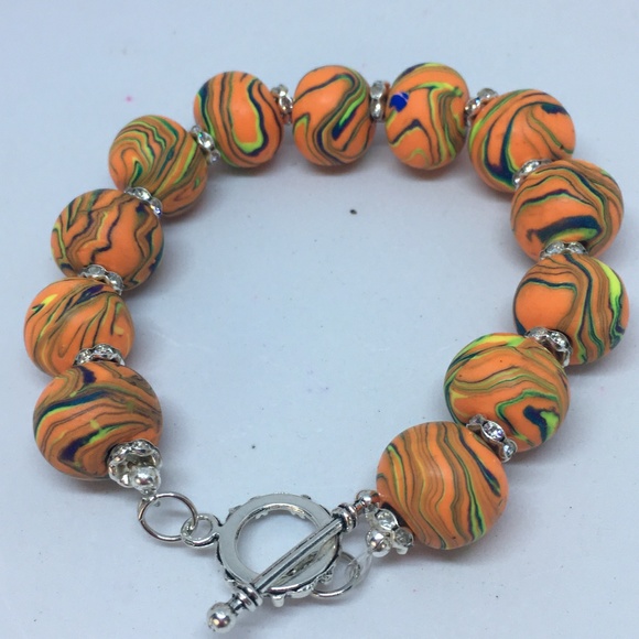 Unique Handmade Polymer Clay Bead Bracelet - Picture 4 of 6